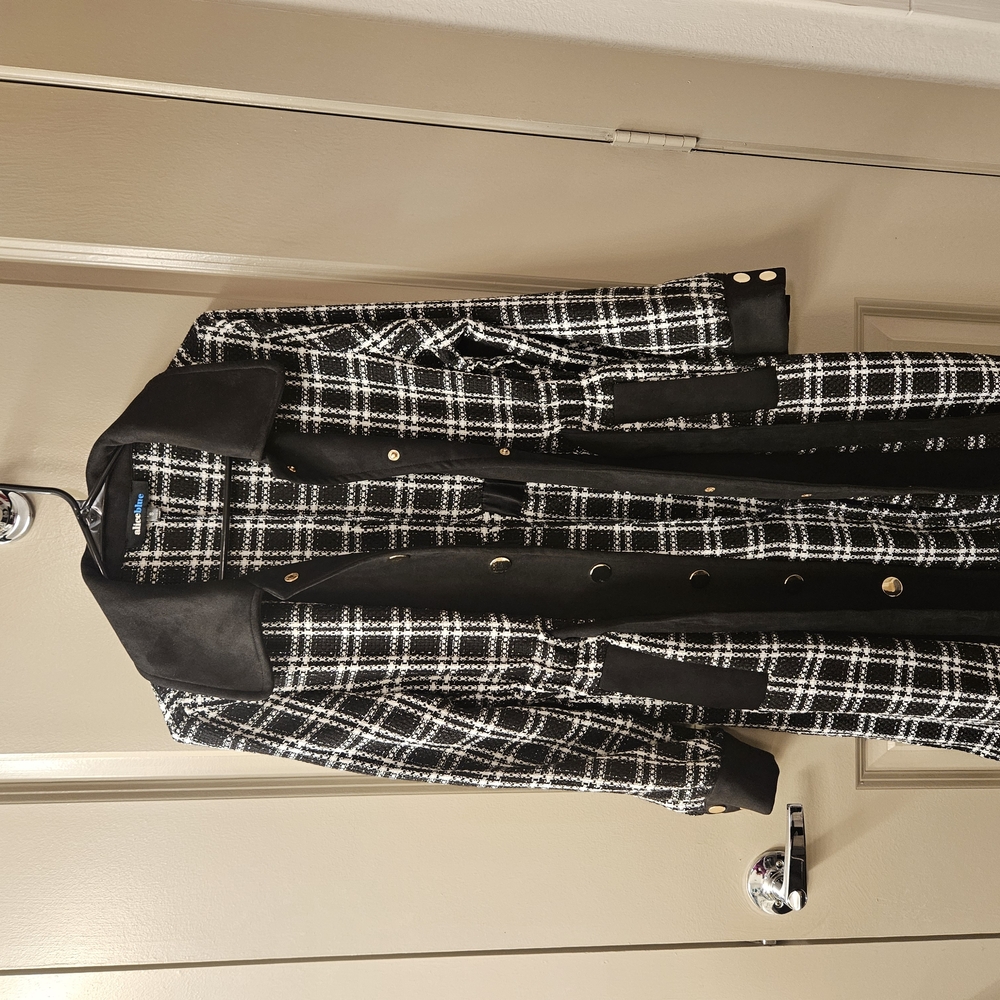 Chic Black and White Plaid Pea Coat